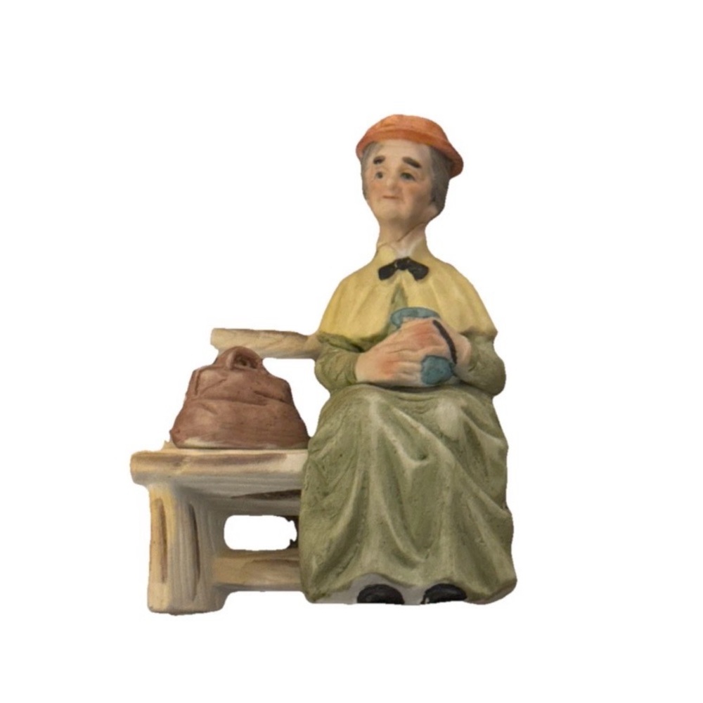 VTG Lefton Porcelain Older Woman Sitting on a bench #7855